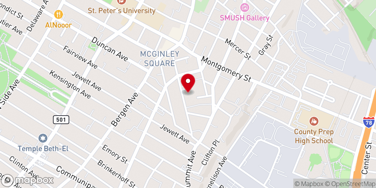 Map showing location of Love of Jesus Church, Jersey City