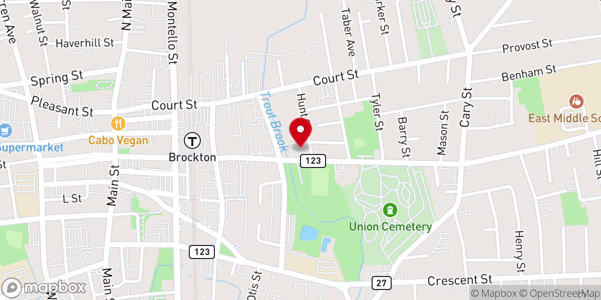 Map showing location of The Salvation Army Brockton Corps Community Center