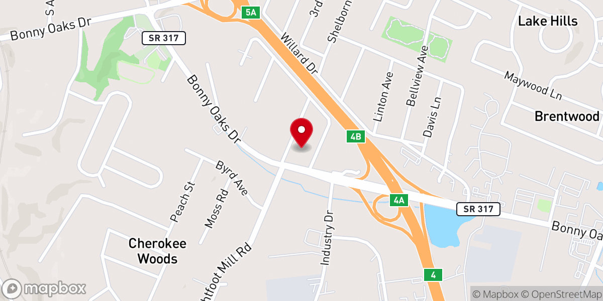 Map showing location of Oakwood Baptist Church