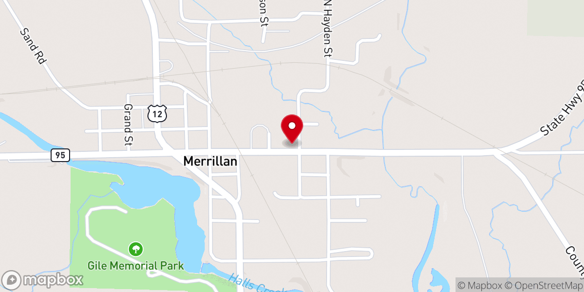 Map showing location of Merrillan United Methodist Church