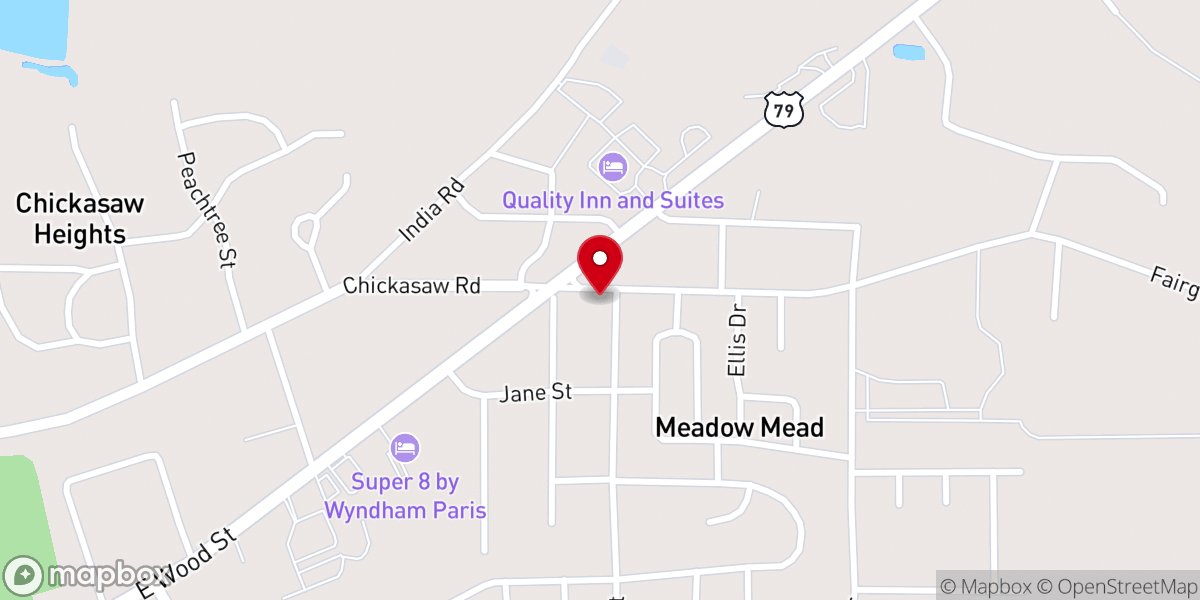 Map showing location of Life Church of Paris Tennessee Inc