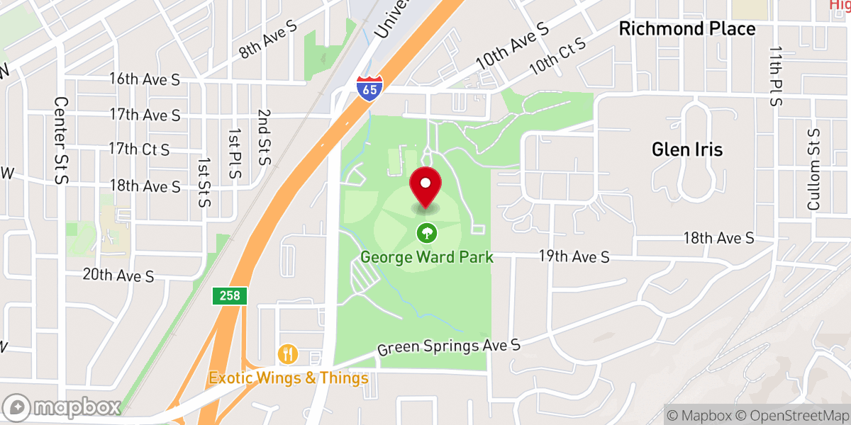Map showing location of George Ward Park Ball Fields