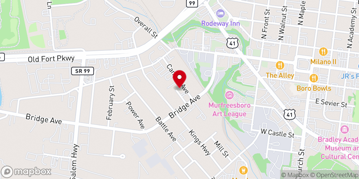 Map showing location of Bethel Baptist Church of Murfreesboro