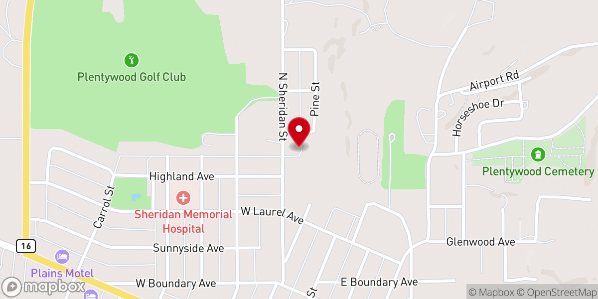 Map showing location of Plentywood Harvest Church