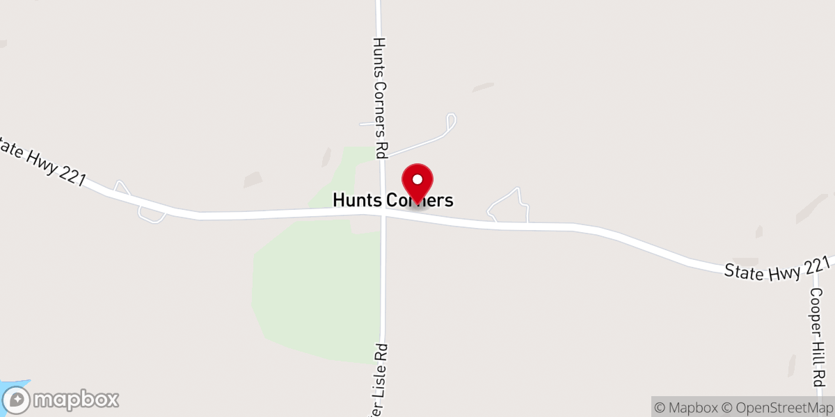 Map showing location of Hunt's Corners Baptist Church