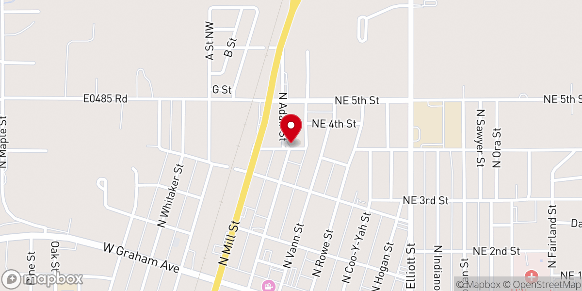 Map showing location of Pryor First Assembly of God
