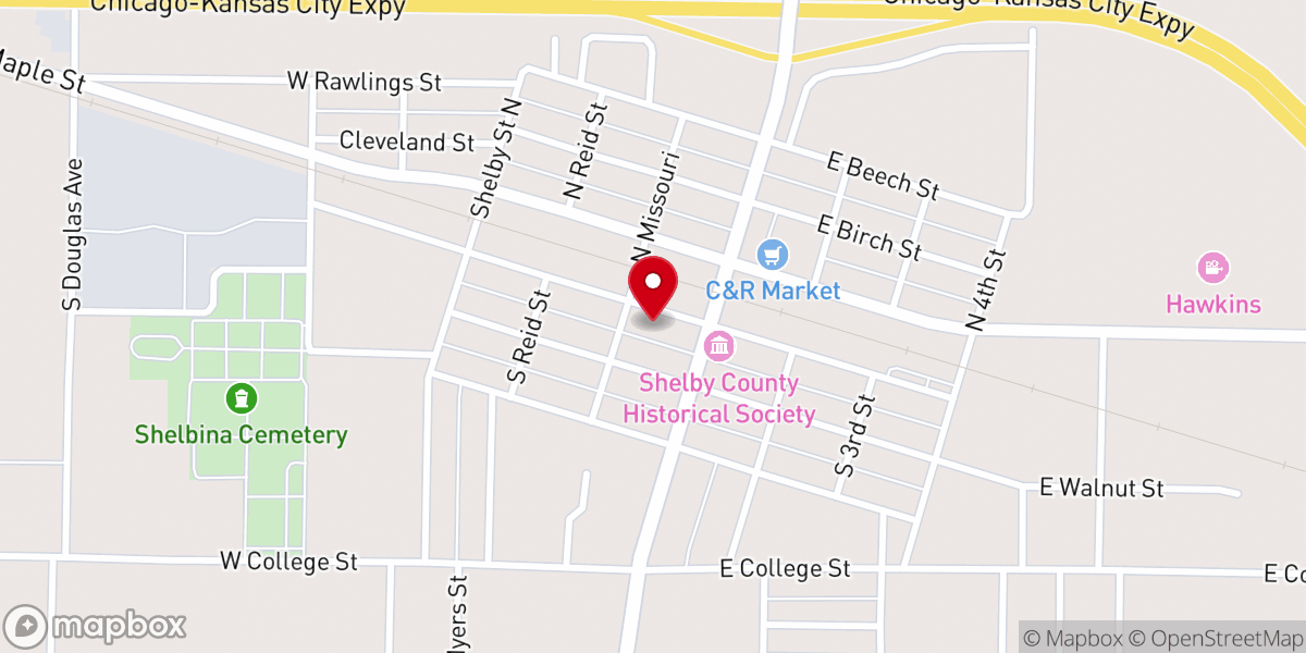 Map showing location of Shelbina First Baptist Church