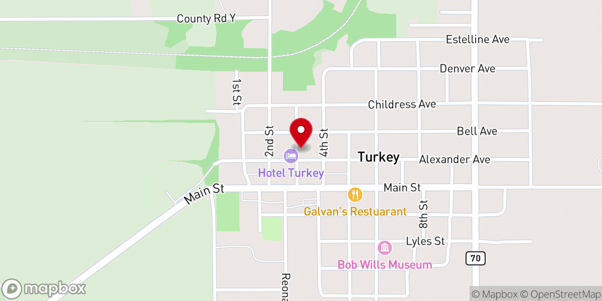Map showing location of First Baptist Church of Turkey Texas
