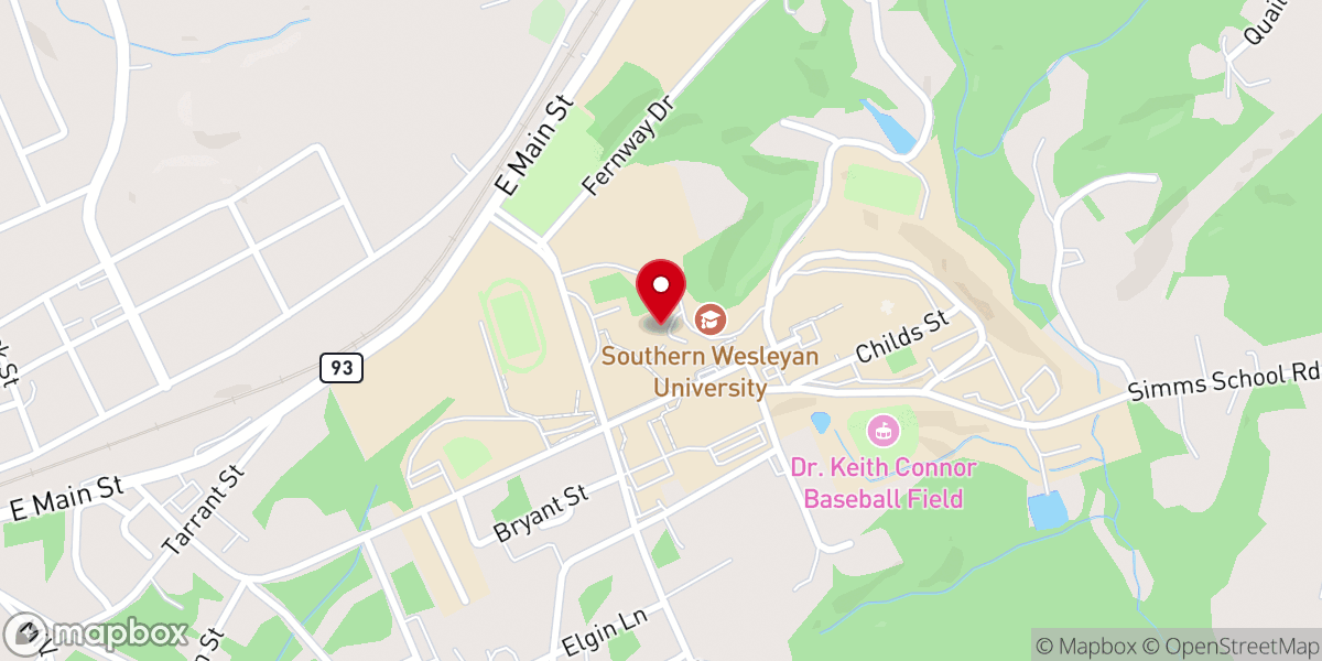 Map showing location of Southern Wesleyan University