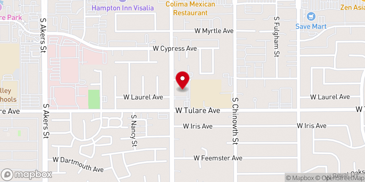 Map showing location of Visalia Christian Reformed Church at The Youth Chapel