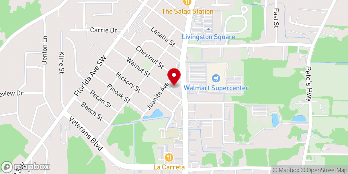 Map showing location of First Pentecostal Church of Denham Springs