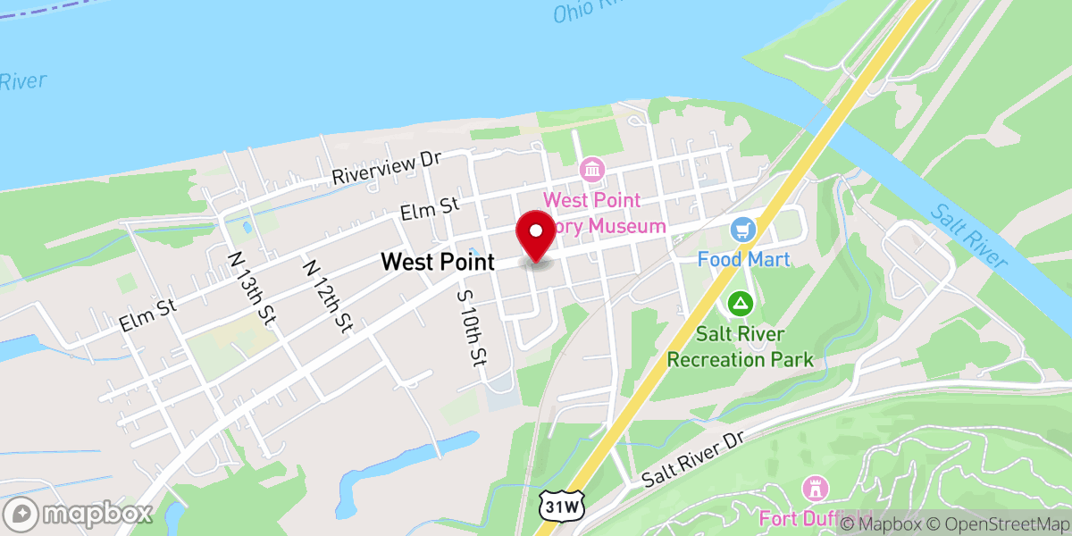 Map showing location of First Christian Church of West Point
