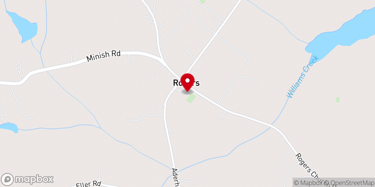 Map showing location of Rogers Baptist Church