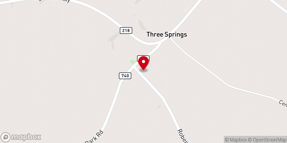Map showing location of Three Springs Baptist Church