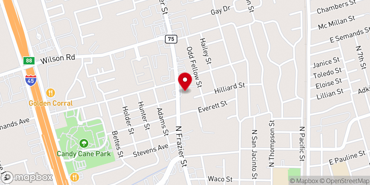 Map showing location of Iglesia De Jesucristo Palabra Miel Conroe