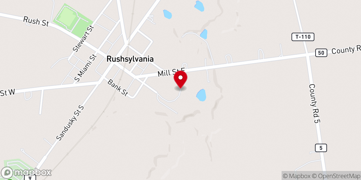 Map showing location of Rushsylvania Church