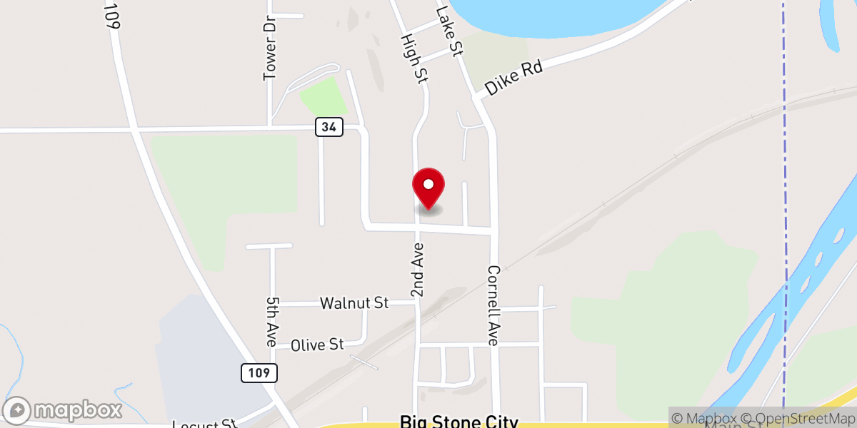 Map showing location of Big Stone Tabor Methodist Church