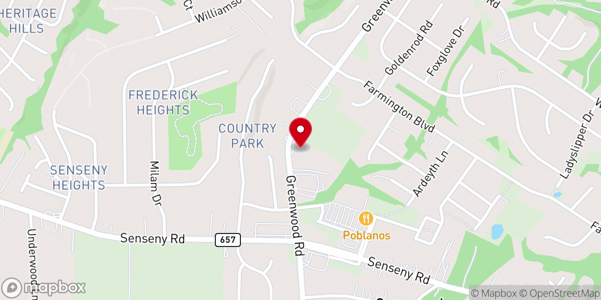 Map showing location of Greenwood Church
