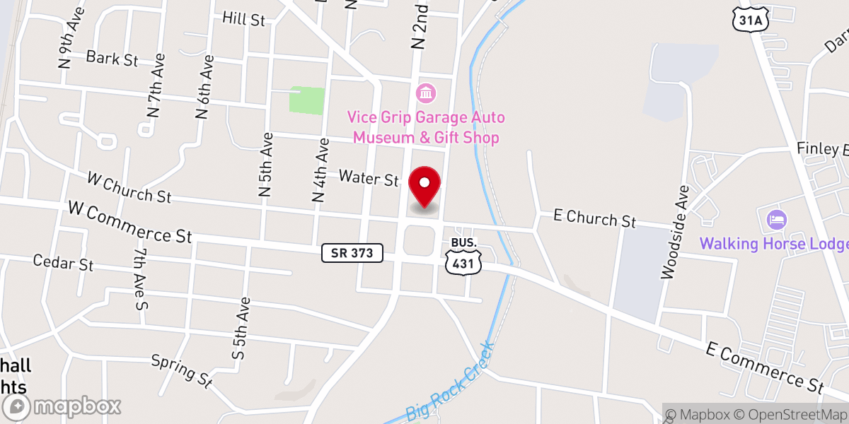 Map showing location of Marshall County Community Theatre