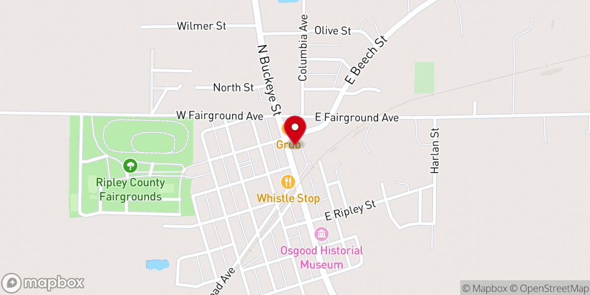 Map showing location of Osgood Christian Church