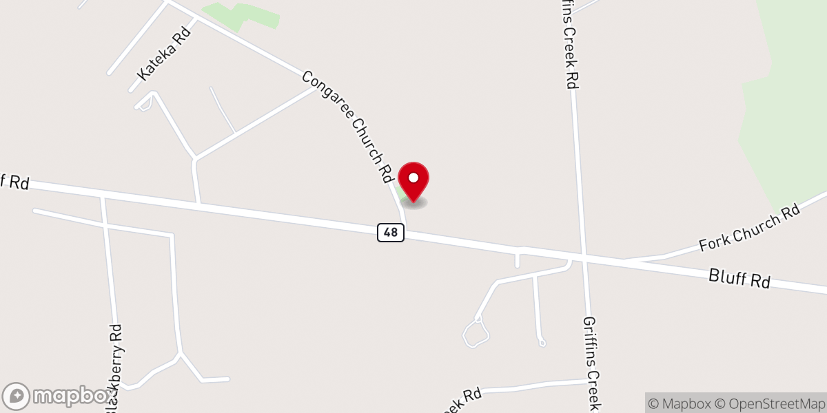 Map showing location of Congaree Church