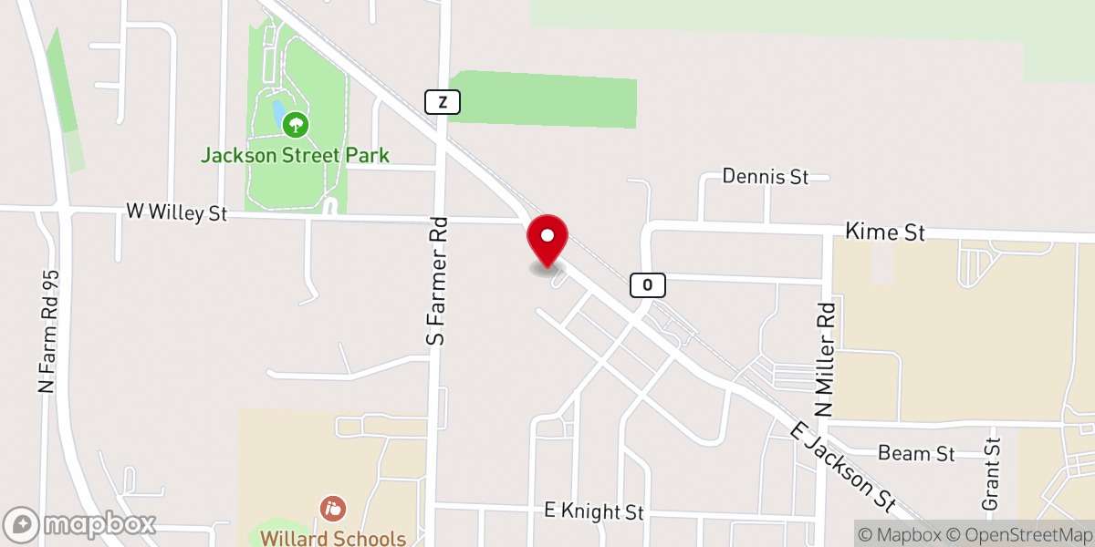 Map showing location of Willard First Baptist Church