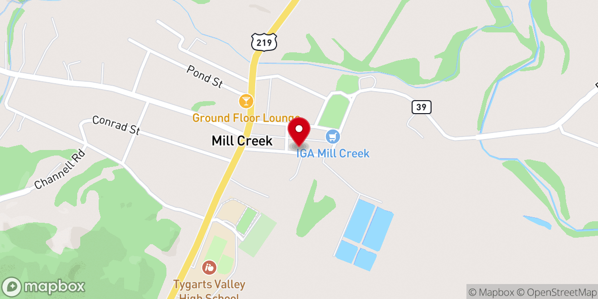 Map showing location of Mill Creek Town Hall