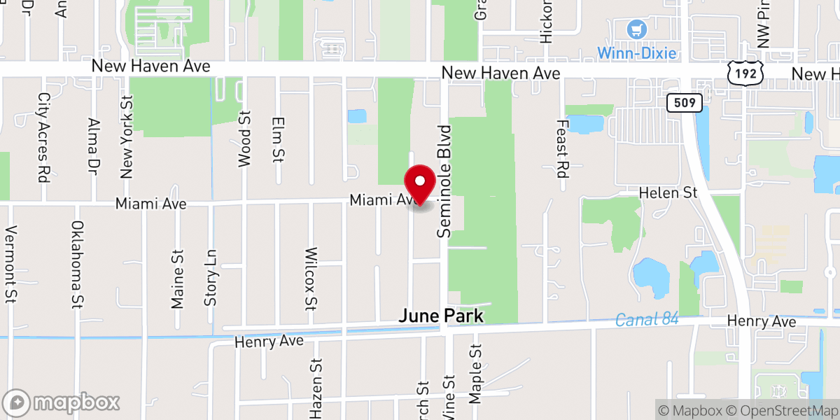 Map showing location of June Park Baptist Church