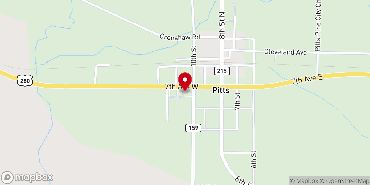 Map showing location of Pitts Church of God Worship Center