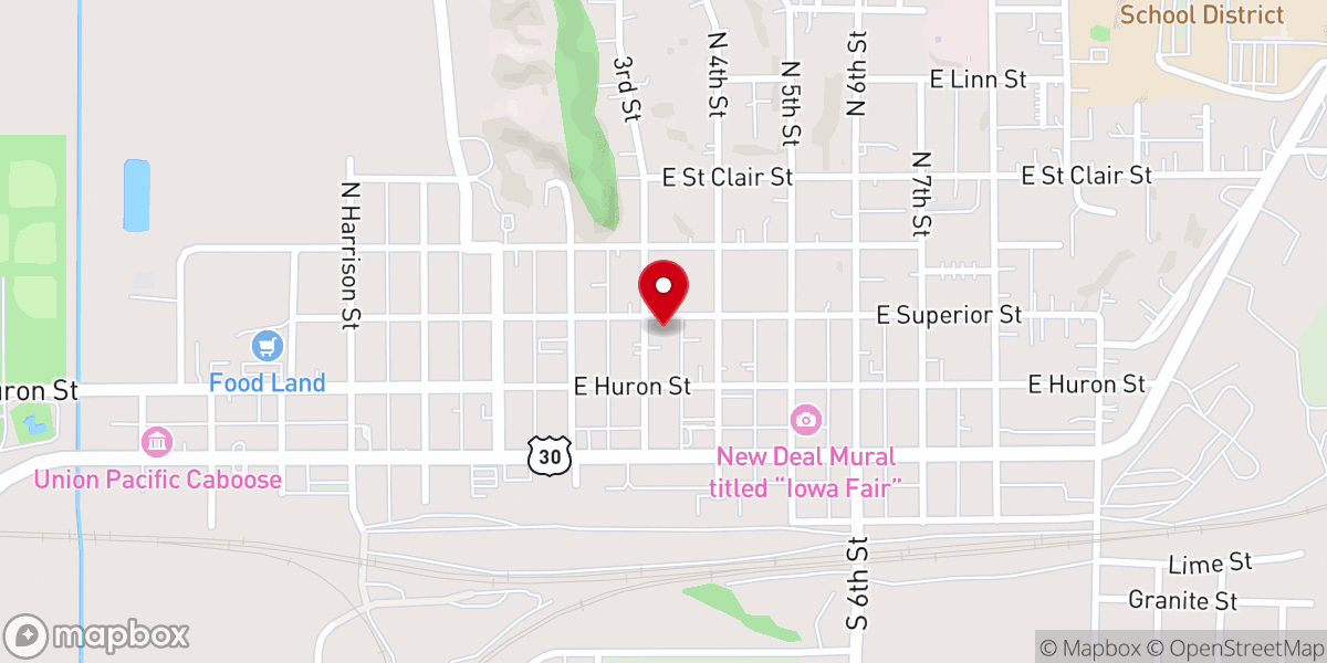 Map showing location of Missouri Valley and Modale Untied Methodist Churches