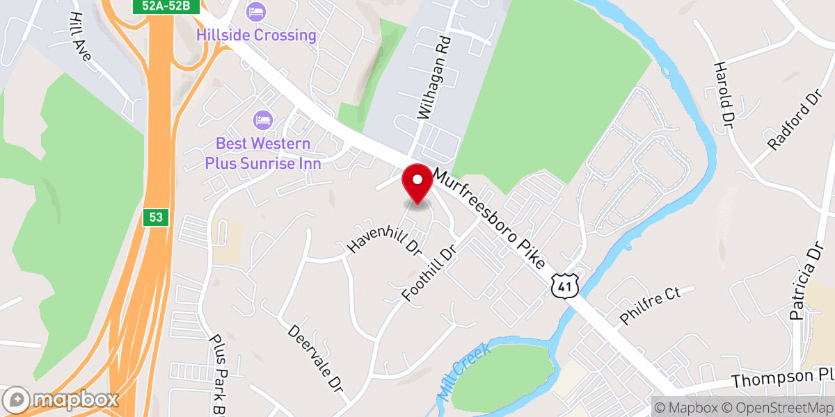 Map showing location of Olive Branch Church