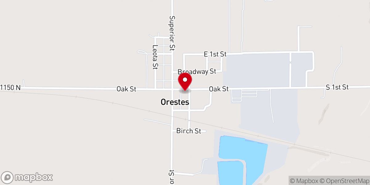 Map showing location of Orestes Christian Church