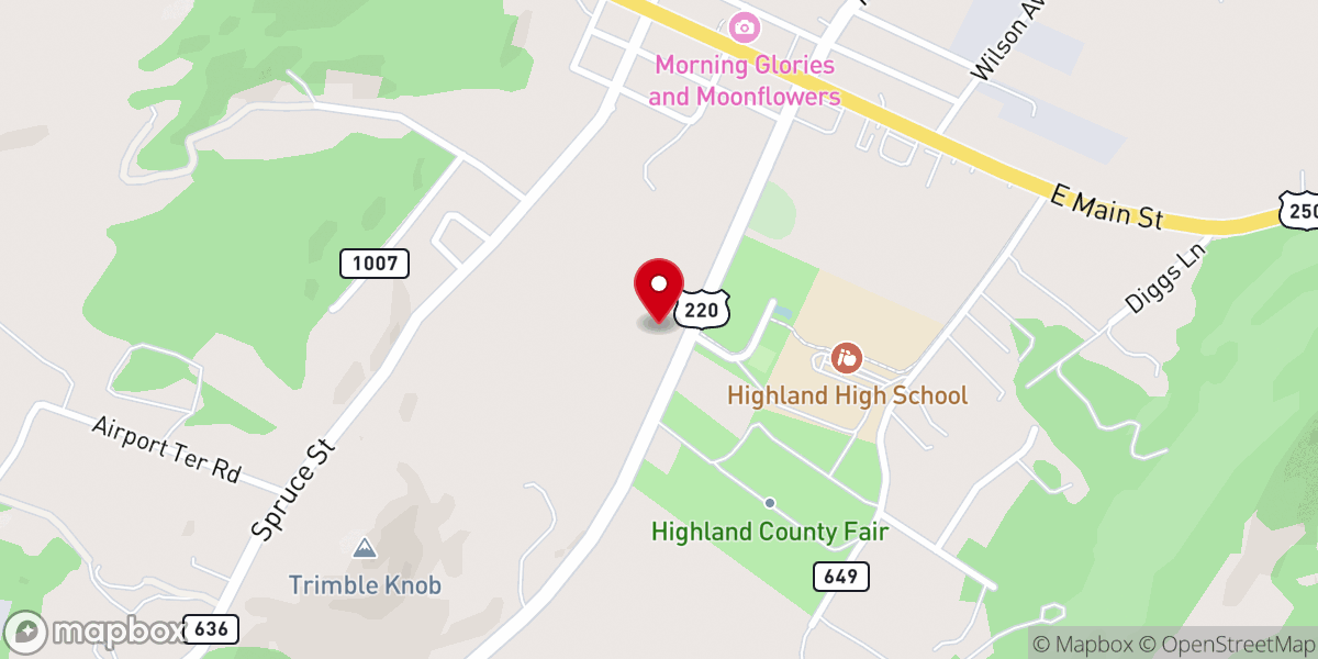 Map showing location of Highland Baptist Church