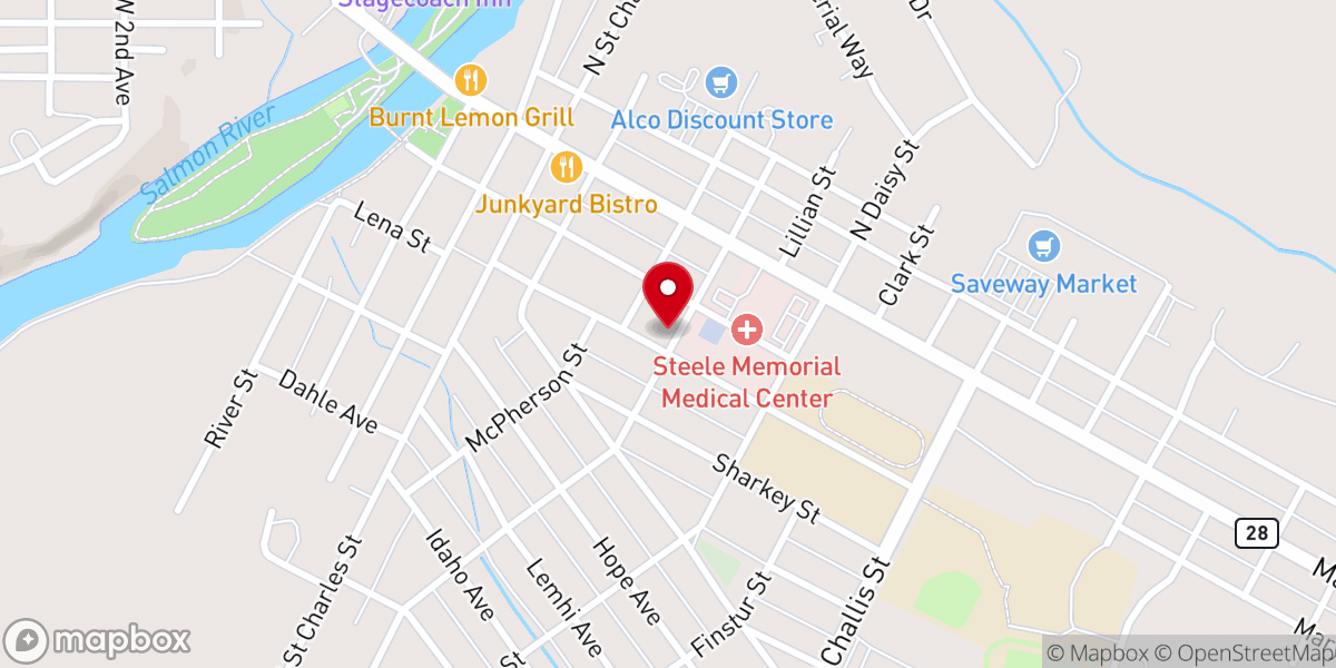 Map showing location of Pins & Tips Bowling Alley