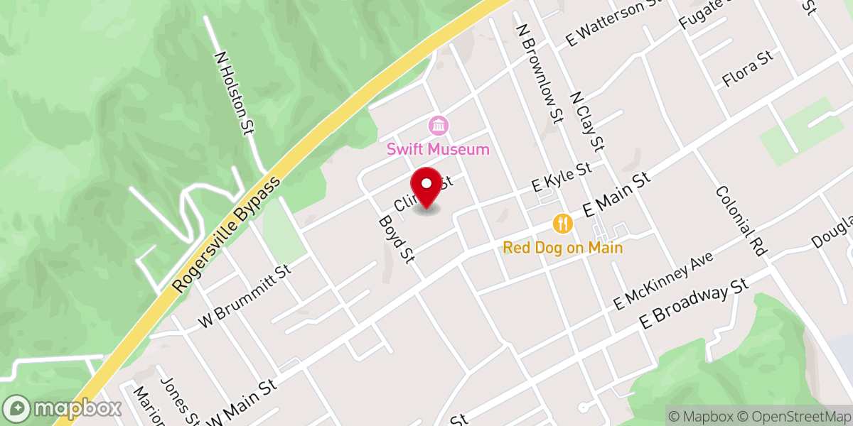 Map showing location of Rogersville Presbyterian Church