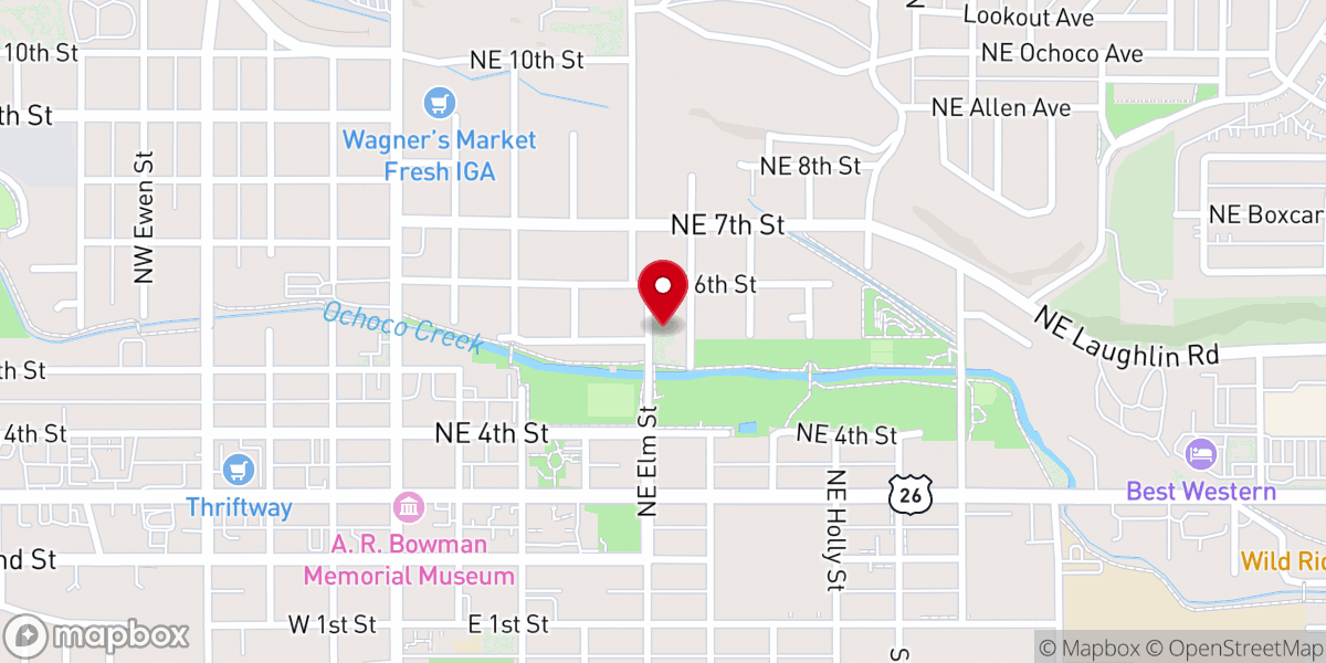 Map showing location of Prineville Community Church