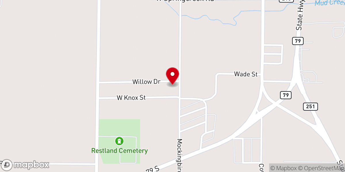 Map showing location of Southside Baptist Church