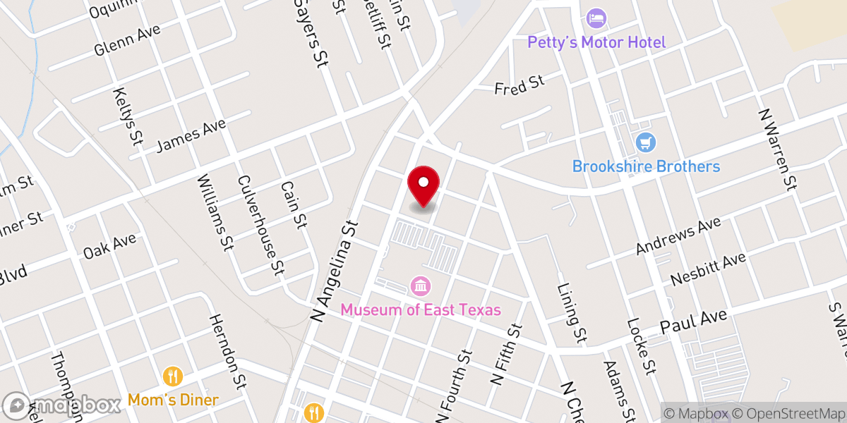 Map showing location of City Church Lufkin