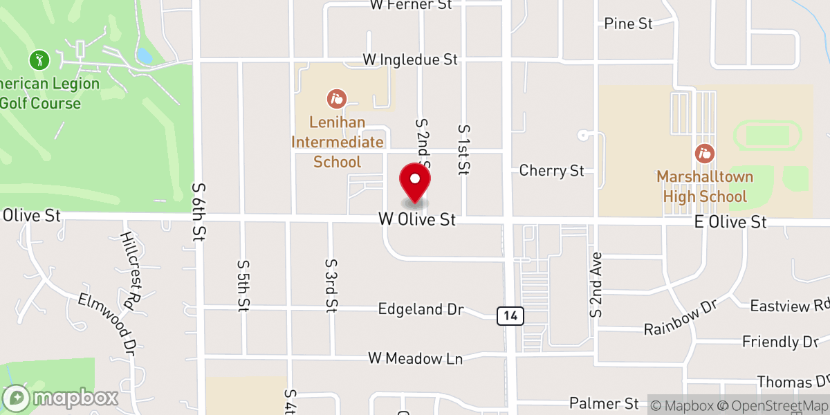 Map showing location of Marshalltown First Pentecostal Church of God