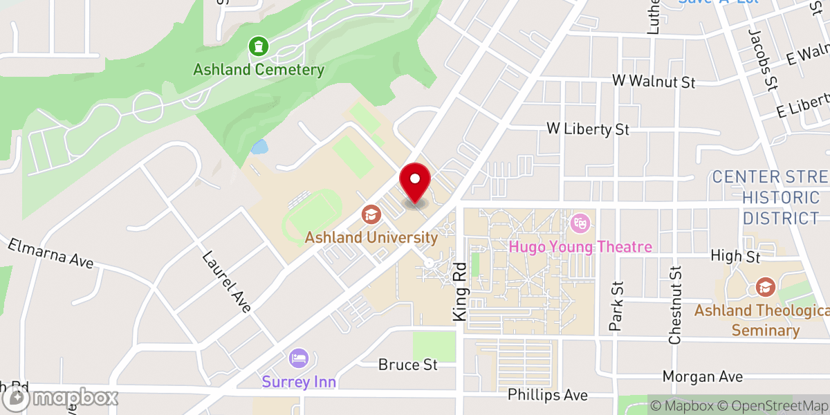 Map showing location of Ashland University Catering & Conferences