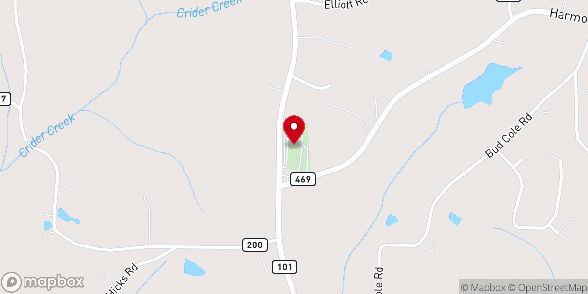 Map showing location of Concord Baptist Church