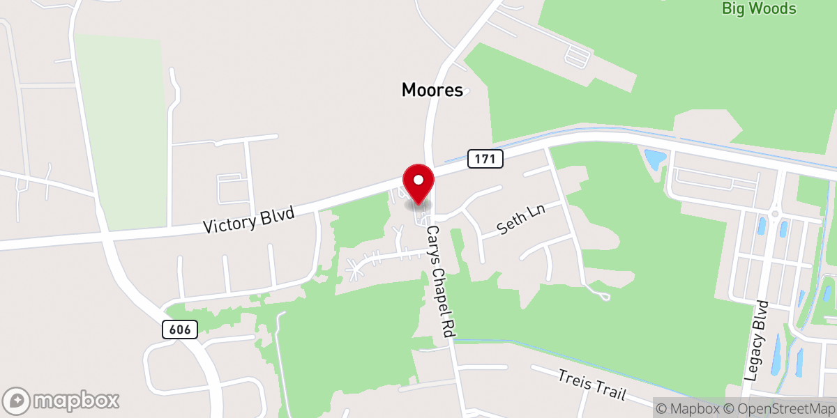 Map showing location of Cary's Baptist Church