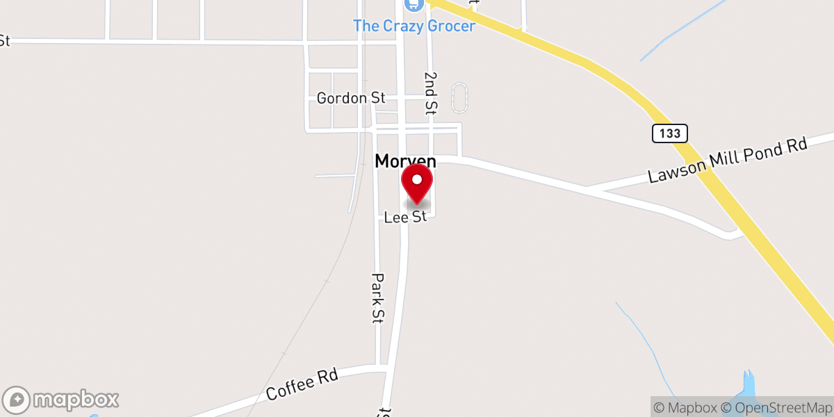 Map showing location of Morven Baptist Church