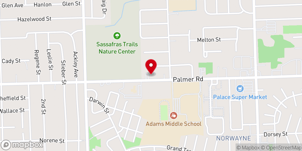 Map showing location of Palmer Road Baptist Church