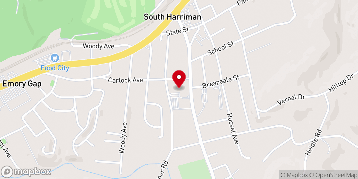 Map showing location of South Harriman Baptist Church