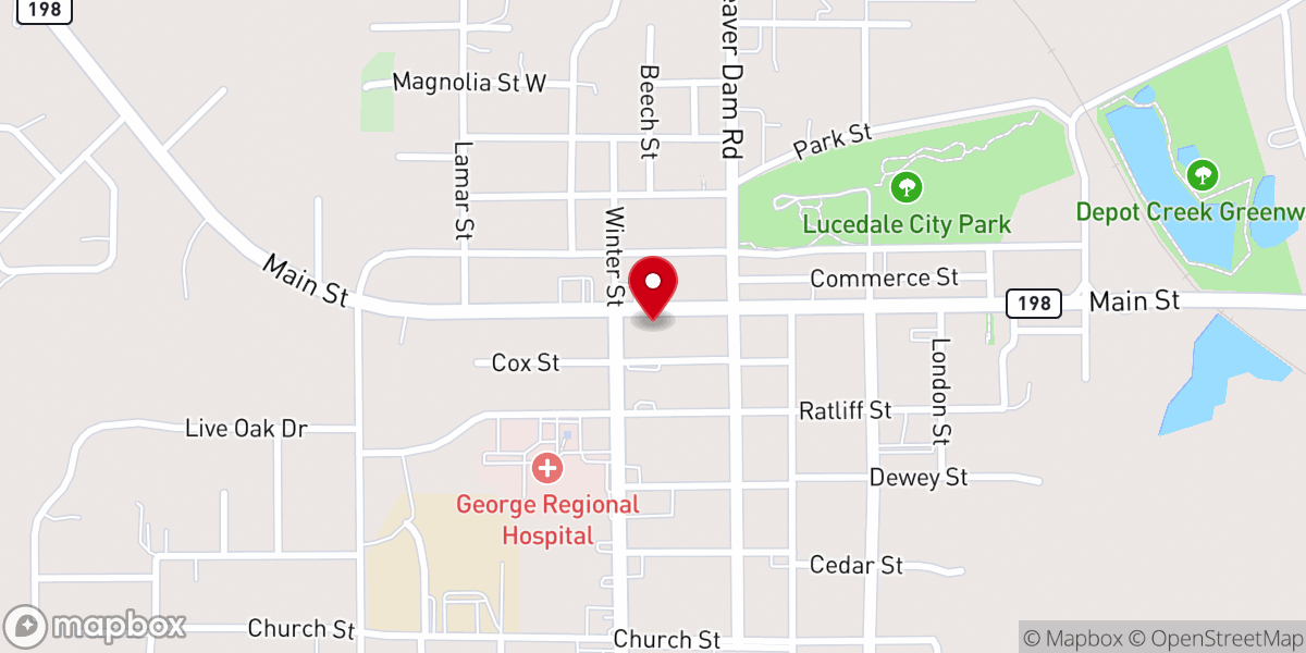 Map showing location of First Church of Lucedale