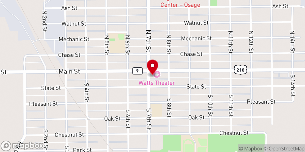Map showing location of Osage Chamber of Commerce & Welcome Center