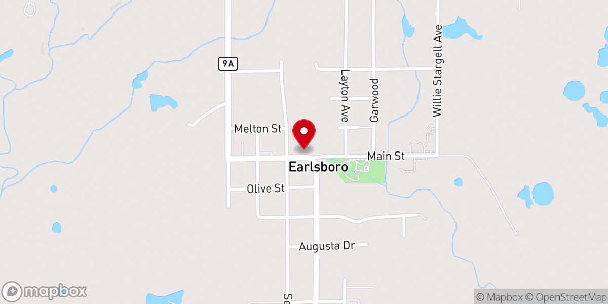 Map showing location of Earlsboro Town Hall