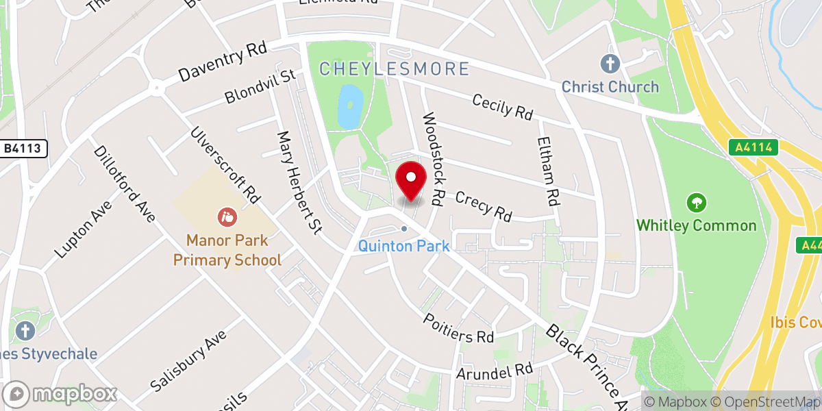 Map showing location of Quinton Park Baptist Church