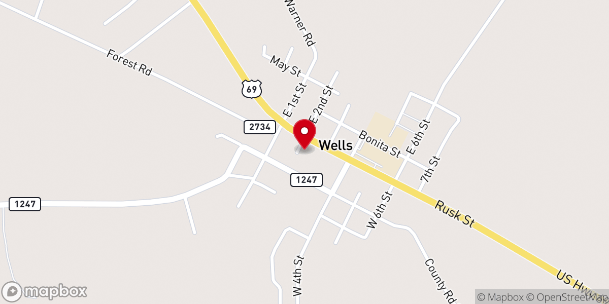 Map showing location of Wells City Hall, Municipal Court & Police Department